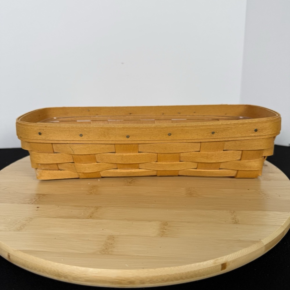 Longaberger Basket 11.5x5x3 1998 Handwoven Cracker Roll Bread Oblong Brown Liner